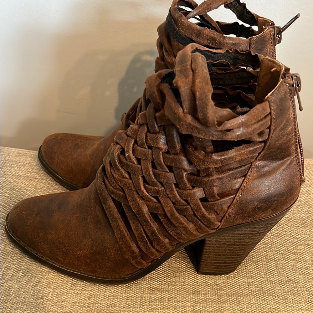 Fergalicious Brown Ankle Boots with Braided Straps